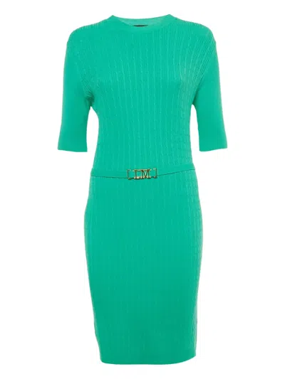 Pre-owned Love Moschino Knitted Belted Midi Dress In Green