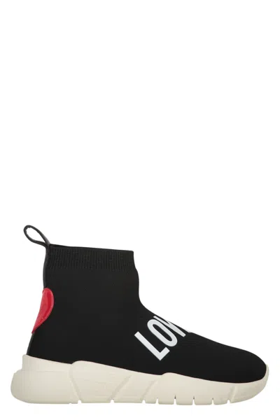 Love Moschino Knitted Sock-style Sneakers In Black