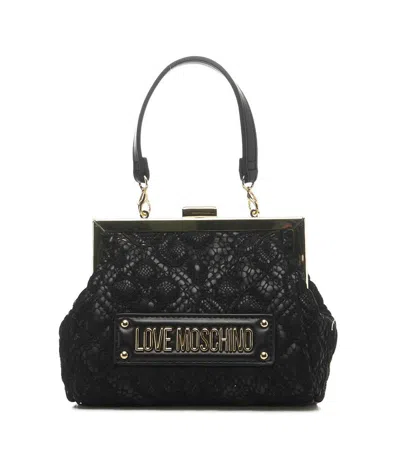 Love Moschino Lace Detailed Logo Lettering Tote Bag In Black