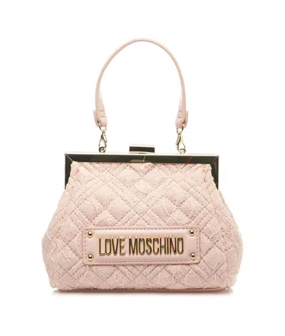 Love Moschino Lace Detailed Logo Lettering Tote Bag In Pink