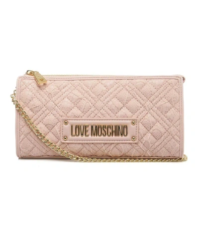Love Moschino Lace Detailed Quilted Shoulder Bag In Pink
