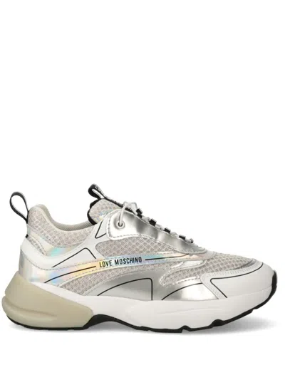 Love Moschino Lace Up Leather Trainers In Grey