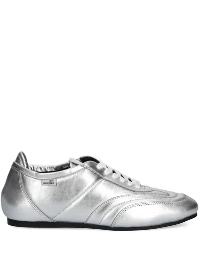 Love Moschino Lace-up Sneakers In Silver
