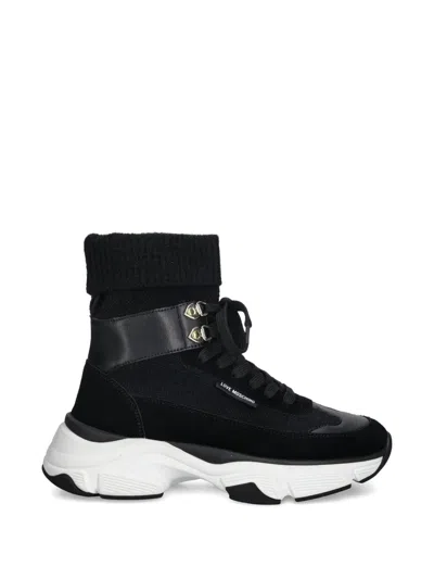 Love Moschino Lace-up Sock-detail Sneakers In Black
