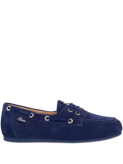 Love Moschino Lace-up Suede Loafers In Blue