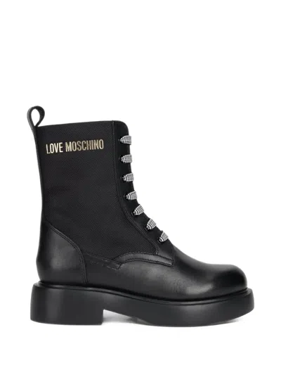 Love Moschino Lace-up Logo-plaque Ankle Boots In Multi