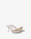 Love Moschino Laminated High-heeled Mules Sleek Bow In Silver