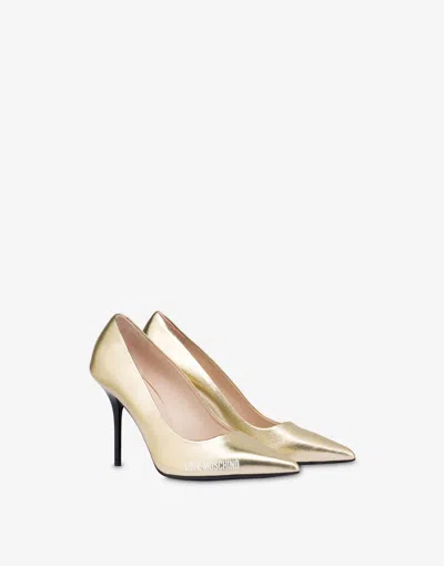 Love Moschino Laminated Nappa Pumps Rubber Logo In Gold