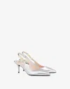 Love Moschino Laminated Nappa Slingbacks Love Chain Strap In Silver