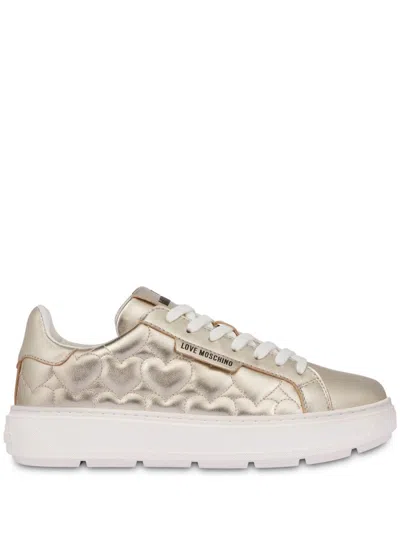 Love Moschino Laminated Nappa Sneakers In Gold