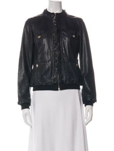 Pre-owned Love Moschino Leather Bomber Jacket In Black