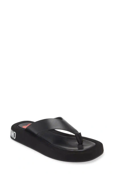 Love Moschino Leather Flip Flop Sandal In Black/ Cam.black
