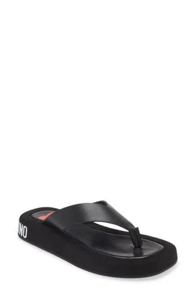 Love Moschino Leather Flip Flop Sandal In Black/cam.black