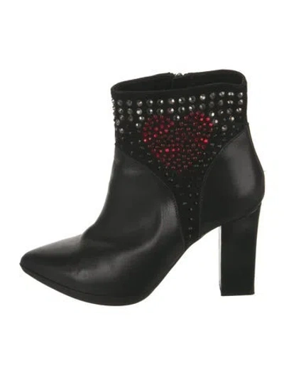 Pre-owned Love Moschino Leather Graphic Print Boots In Black