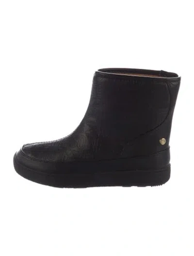Pre-owned Love Moschino Leather Graphic Print Boots In Black