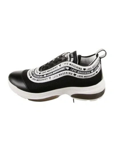 Pre-owned Love Moschino Leather Graphic Print Chunky Sneakers In Silver