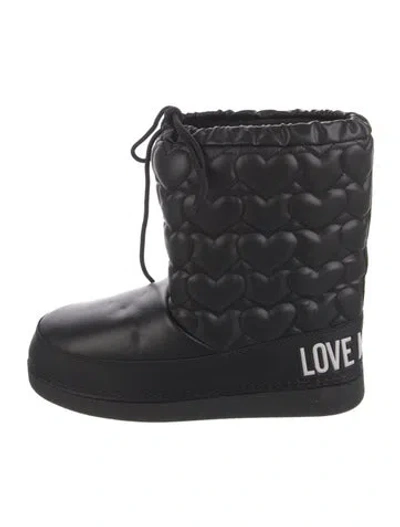 Pre-owned Love Moschino Leather Graphic Print Snow Boots In Black