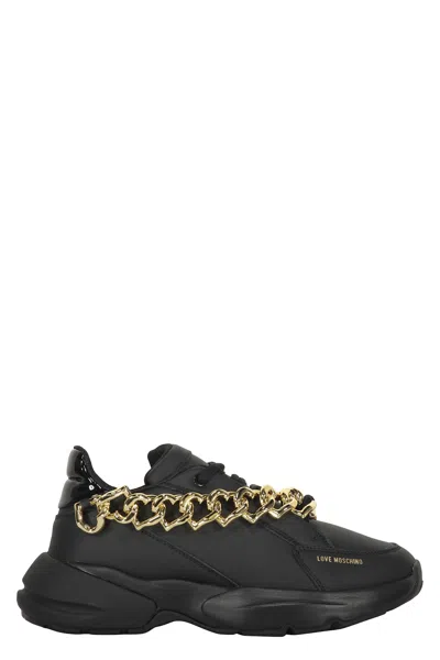 Love Moschino Leather Low-top Sneakers In Black