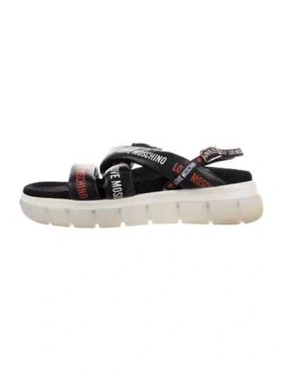 Pre-owned Love Moschino Leather Printed Slingback Sandals In Neutral
