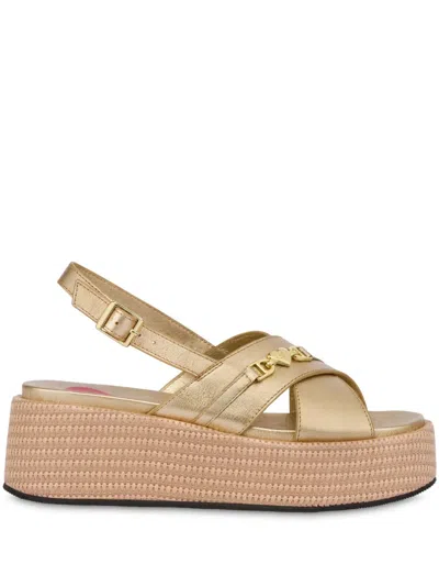 Love Moschino Leather Sandals In Gold