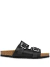 Love Moschino Calf Sandals With Double Heart Buckle Strap In Black