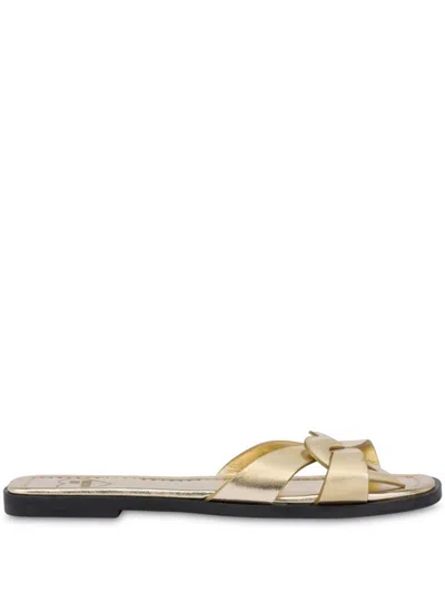 Love Moschino Leather Slides In Gold