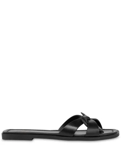 Love Moschino Leather Slides In Schwarz