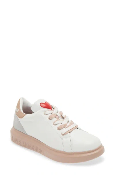 Love Moschino Leather Sneaker In White/ Beige