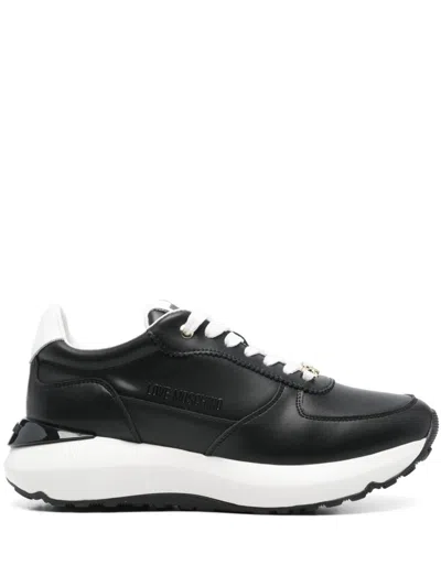 Love Moschino Leather Sneakers In 黑色