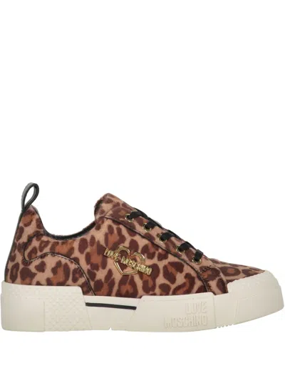 Love Moschino Leopard-print Lace-up Sneakers In Animalier
