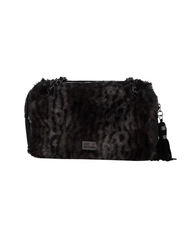 Love Moschino Leopard Print Shoulder Bag In Black And Brown Fur