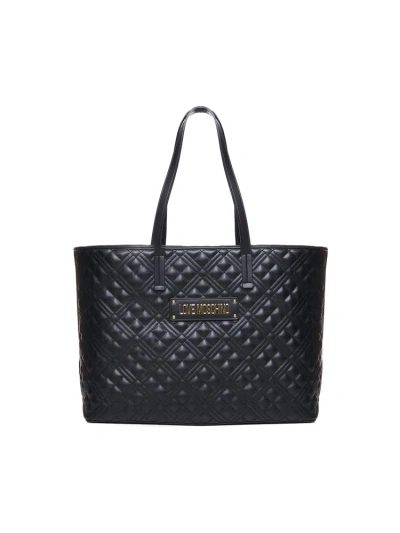 Love Moschino Lettering Logo Quilted Shopper Bag In Black