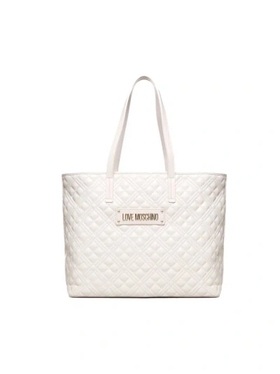 Love Moschino Lettering Logo Quilted Shopper Bag In White