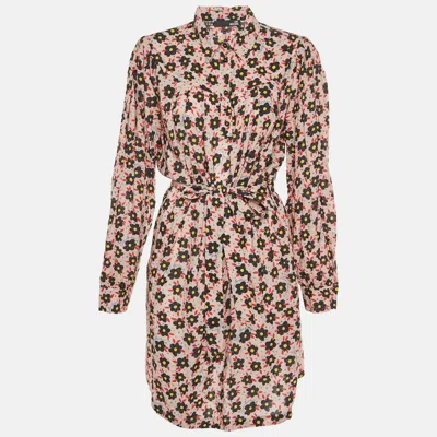 Love Moschino Light Pink Floral Print Lurex Long Sleeves Mini Dress In Gray