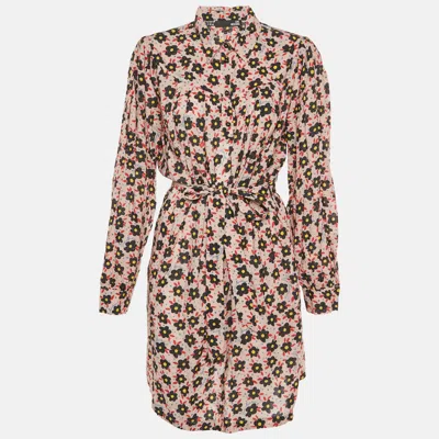 Pre-owned Love Moschino Light Pink Floral Print Lurex Long Sleeves Mini Dress L