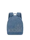 Love Moschino Backpack In Denim With Patch Logo In Blue