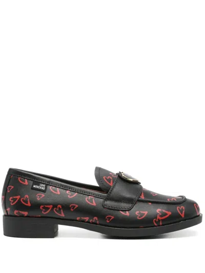 Love Moschino Logo-appliqué Leather Loafers In Black