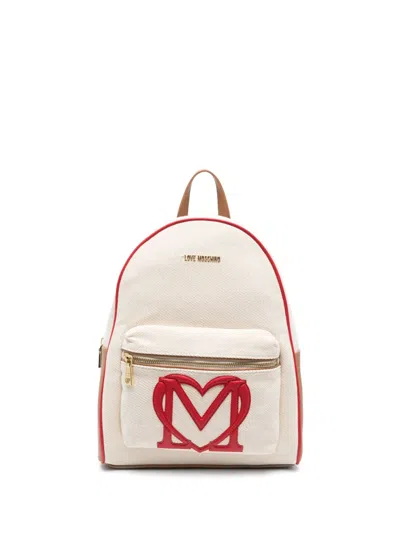 Love Moschino Logo-appliqué Textured Backpack In Neutrals