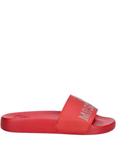 Love Moschino Logo-embellished Slides In Red