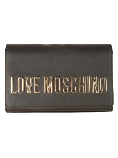 Love Moschino Logo Embossed Flap Shoulder Bag In Black