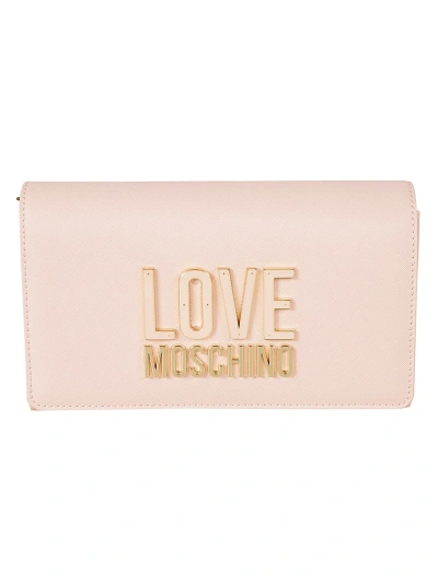 Love Moschino Logo Embossed Flap Shoulder Bag In Pink