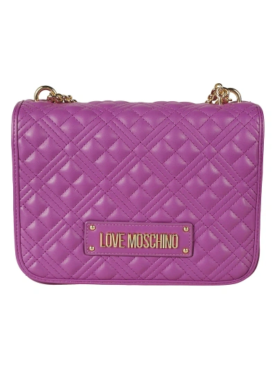 Love Moschino Logo Embossed Quilted Chain Shoulder Bag In Purple