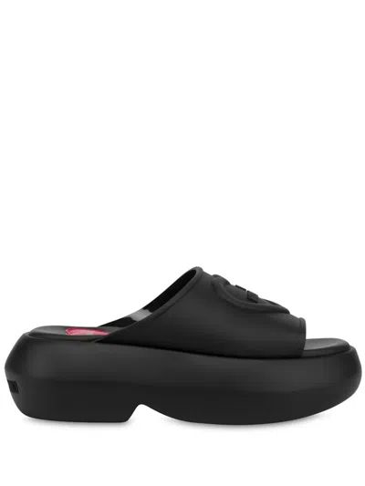 Love Moschino Logo-embossed Slides In Black