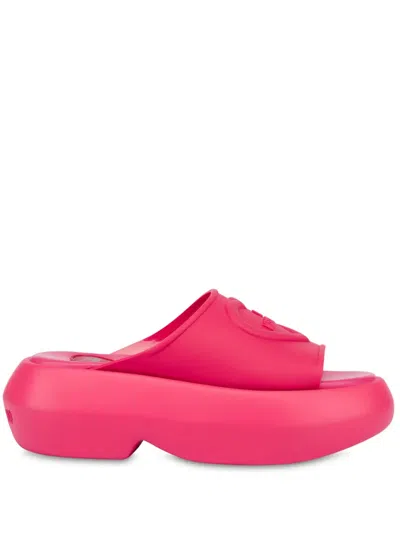 Love Moschino Logo-embossed Slides In Pink