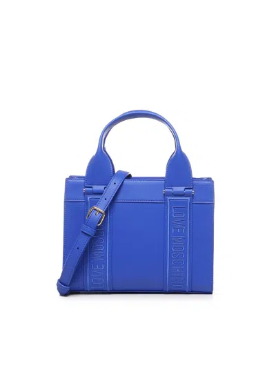 Love Moschino Logo Embroidered Mini Tote Bag In Blue