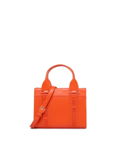 Love Moschino Logo Embroidered Mini Tote Bag In Orange