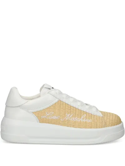 Love Moschino Logo-embroidered Sneakers In Nude