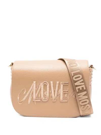 Love Moschino Logo-embroidered Studded Crossbody Bag In Neutral