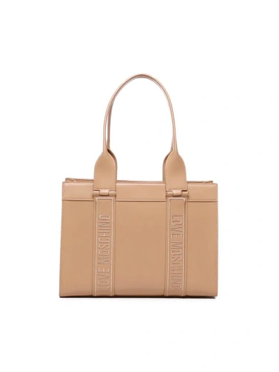 Love Moschino Logo Embroidered Top Handle Bag In Beige