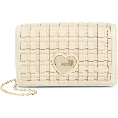 Love Moschino Logo Heart Woven Shoulder Bag In Ivory